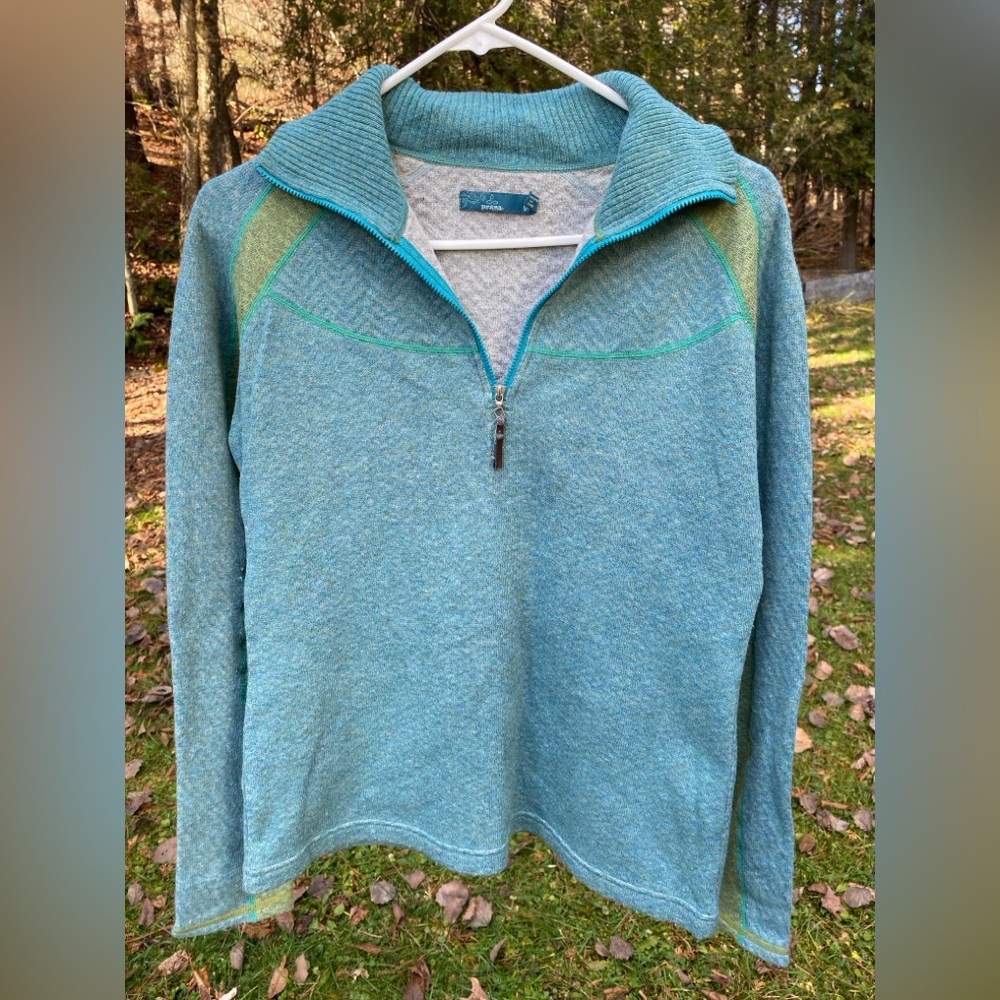 Prana Blue and Green Women's Cowl Sweater